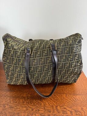 Fendi Zucca Canvas Duffle Bag in Olive/Brown - EUC - COA Included